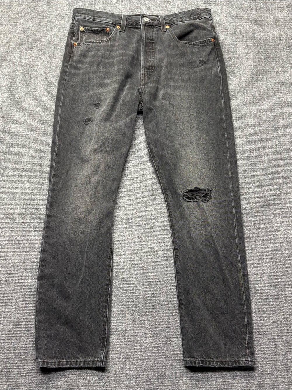 Levis Jeans Womens 31x28 Black Premium 501 Skinny Button Fly Big E Distressed